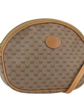 GUCCI Micro GG Supreme Shoulder Bag PVC Beige Gold Auth bs32661